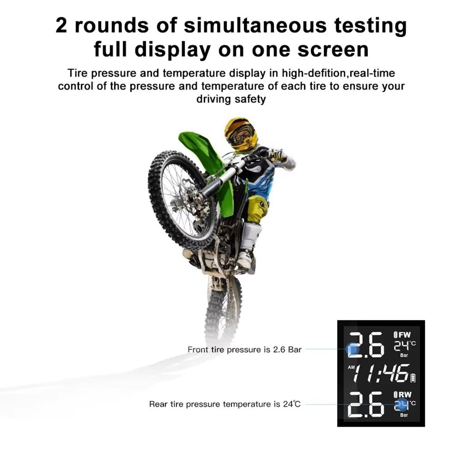 Generico di Monitoraggio Pressione Pneumatici | Rilevatore con Display LCD,Impermeabile Allarme Gomme con Sensore Esterno | per Moto, Bici, ATV, Sicurezza, Guida