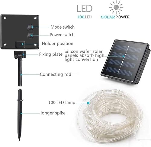 Miniatura 9 de Oluote Cuerda de luces solares, 100 luces LED de 33 pies32.8 ft, 8 modos, impermeable, cadena de luces solares de alambre de cobre, luces de cuerda