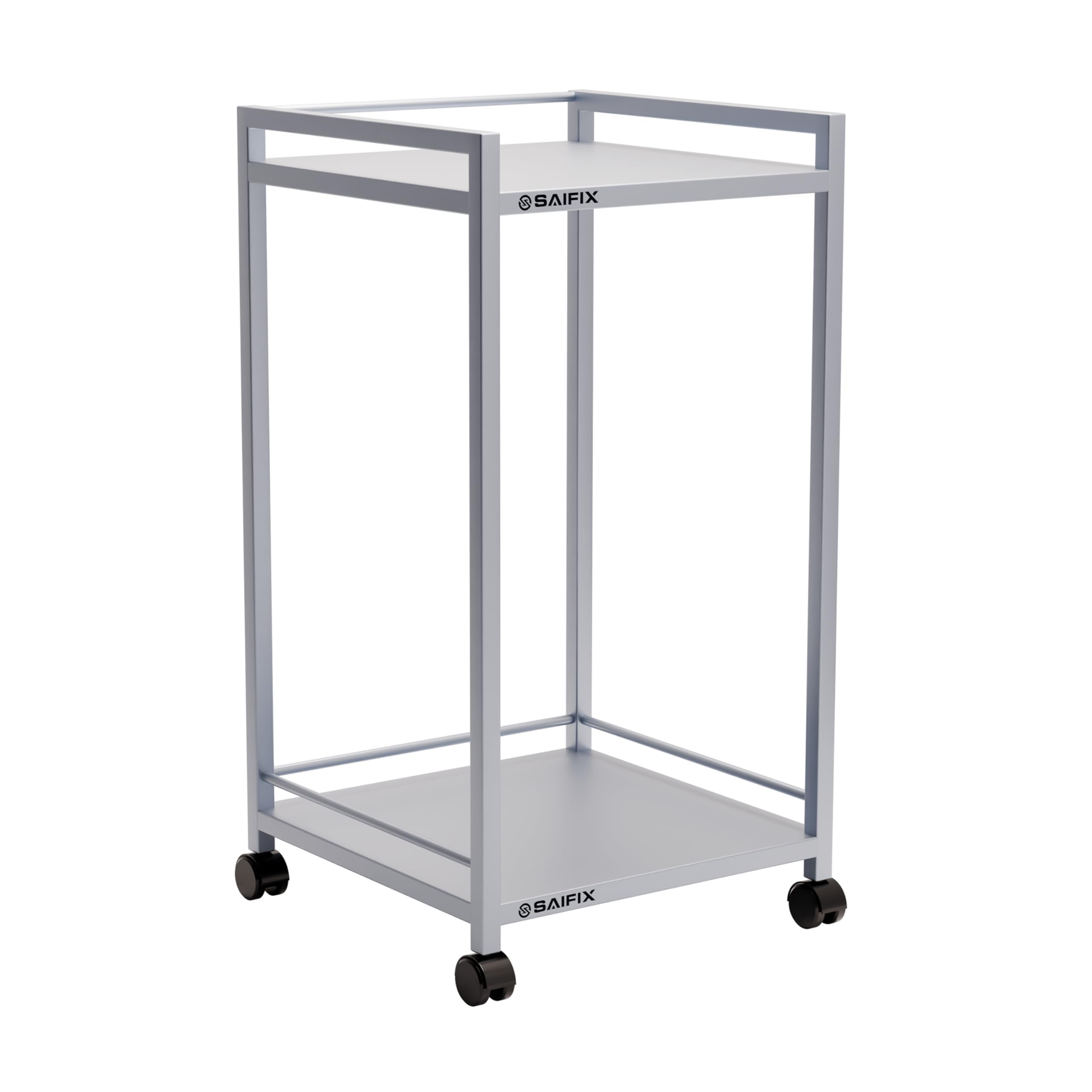 SAIFIX 2-Tier Metal Instrument/Serving Trolley with Wheels (40 L x 40 W x 76 H CM's, Silver Color)