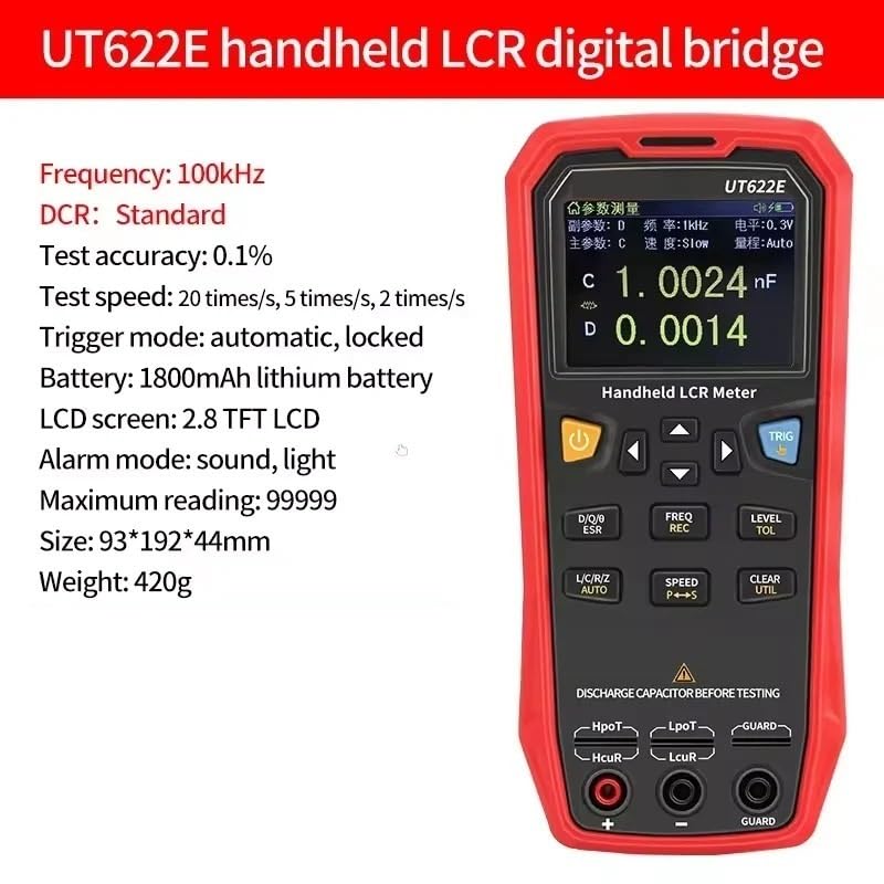 Medidor LCR portátil, probador digital de precisión de 100kHz 0,1% con DCR, pantalla TFT de 2,8" for resistencia a capacitancia de inductancia(UT622E)