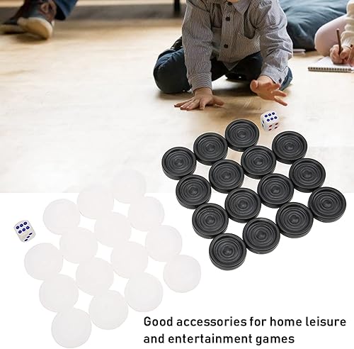 Miniatura 4 de Damas de plástico, 0.866 in negro blanco backgammon damas internacional portátil chips piezas conjunto para niños