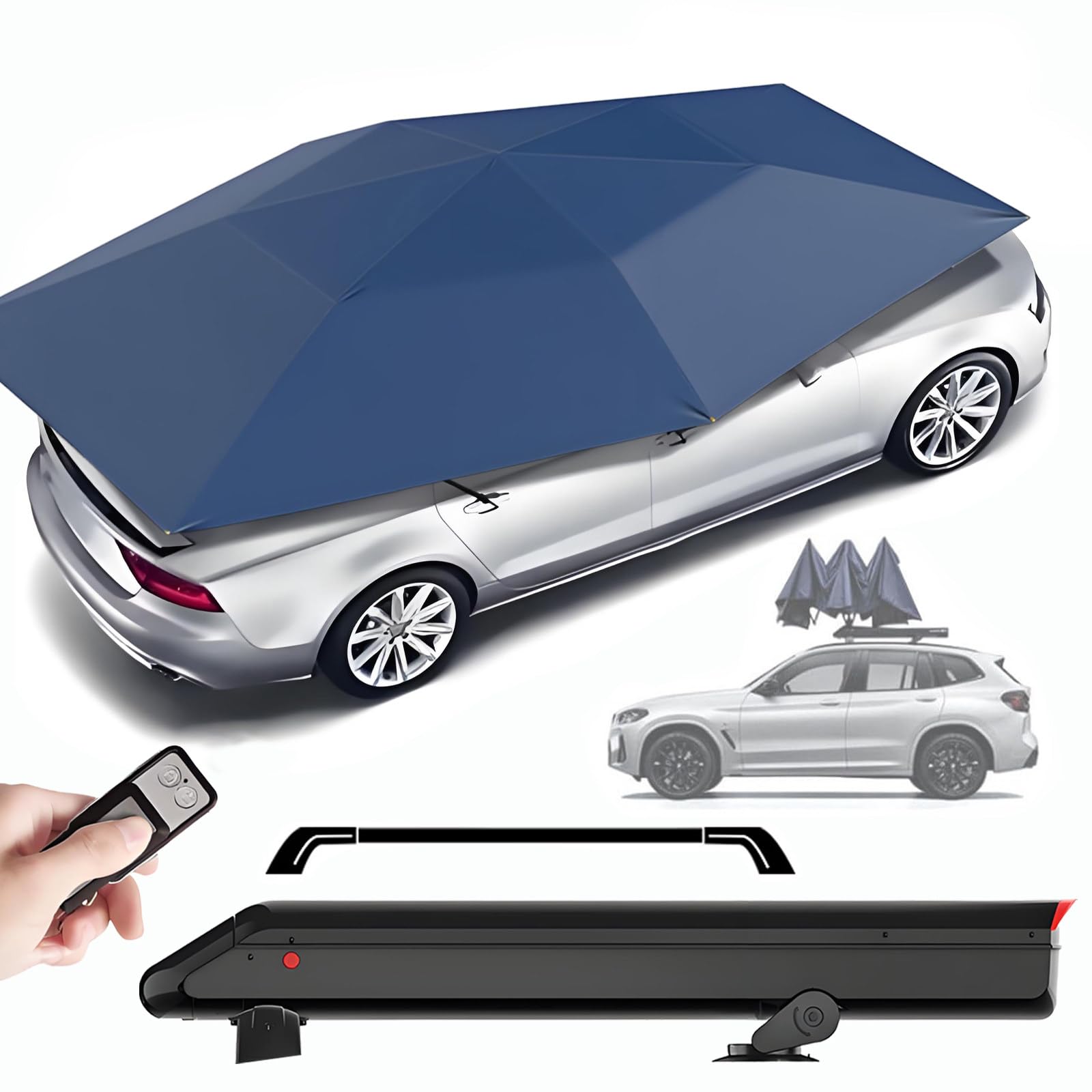 Automatyczny parasol samochodowy z pilotem zdalnego sterowania – w pełni wysuwany wodoodporny pokrowiec na baldachim do sedan SUV, przenośny i łatwy w użyciu