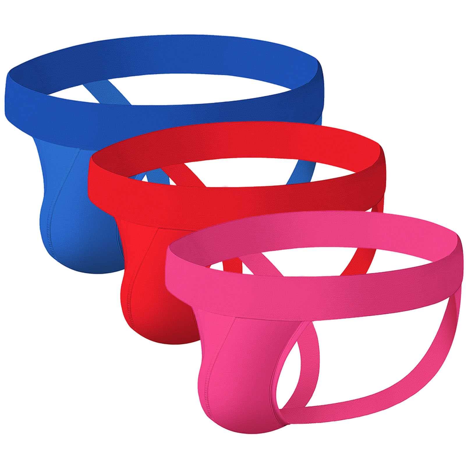 Four Seasons Men's 3 Pack Jock Strap Underwear Sexy G-String Butt-Flaunting Underwears Middle Waist Double Belt (Color : D, Size : L/Large)