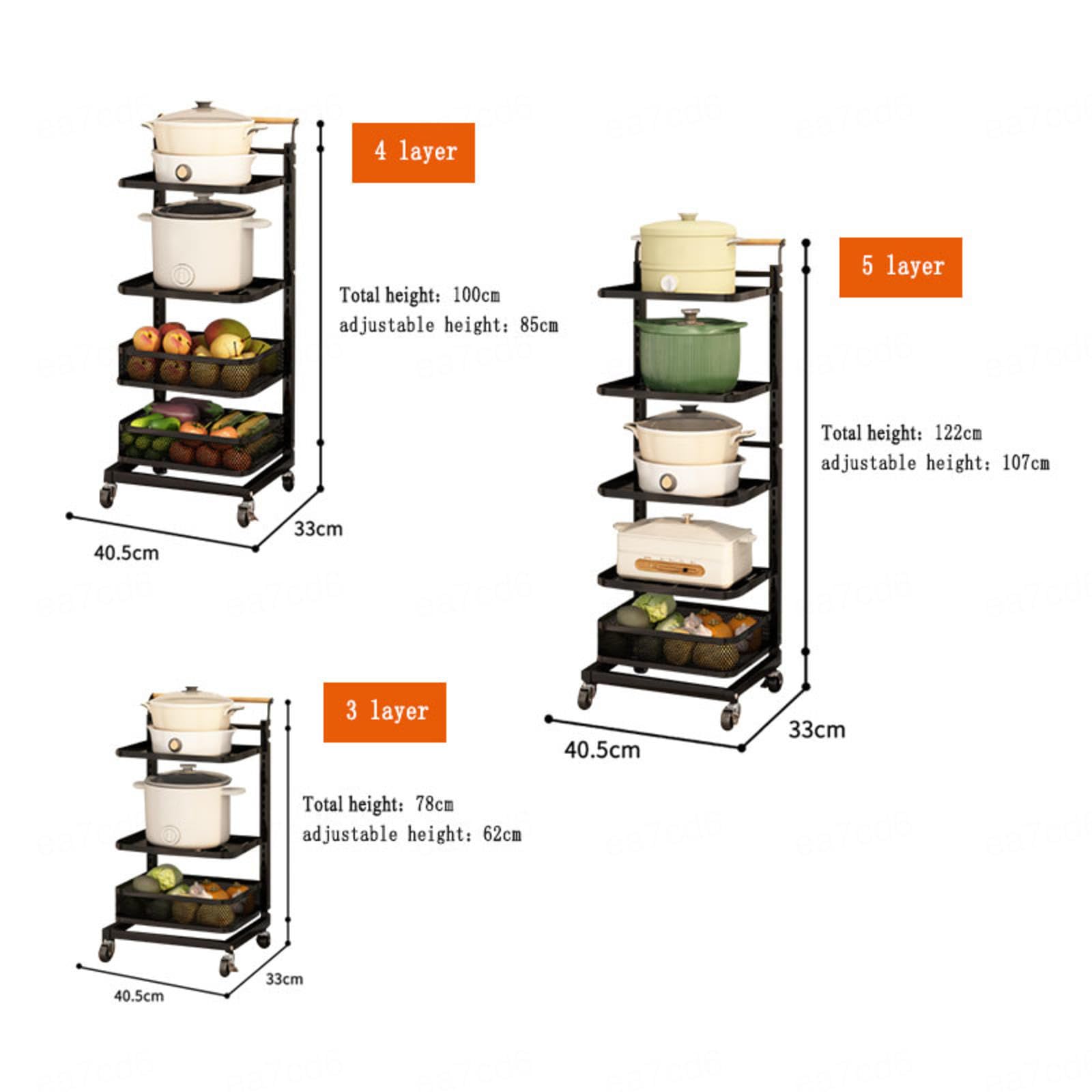 Soporte para ollas y sartenes de cocina con diseño expandible, color negro, 5 tablas, 4 ganchos y 1 cesta para tapa de armario, solución de almacenamiento