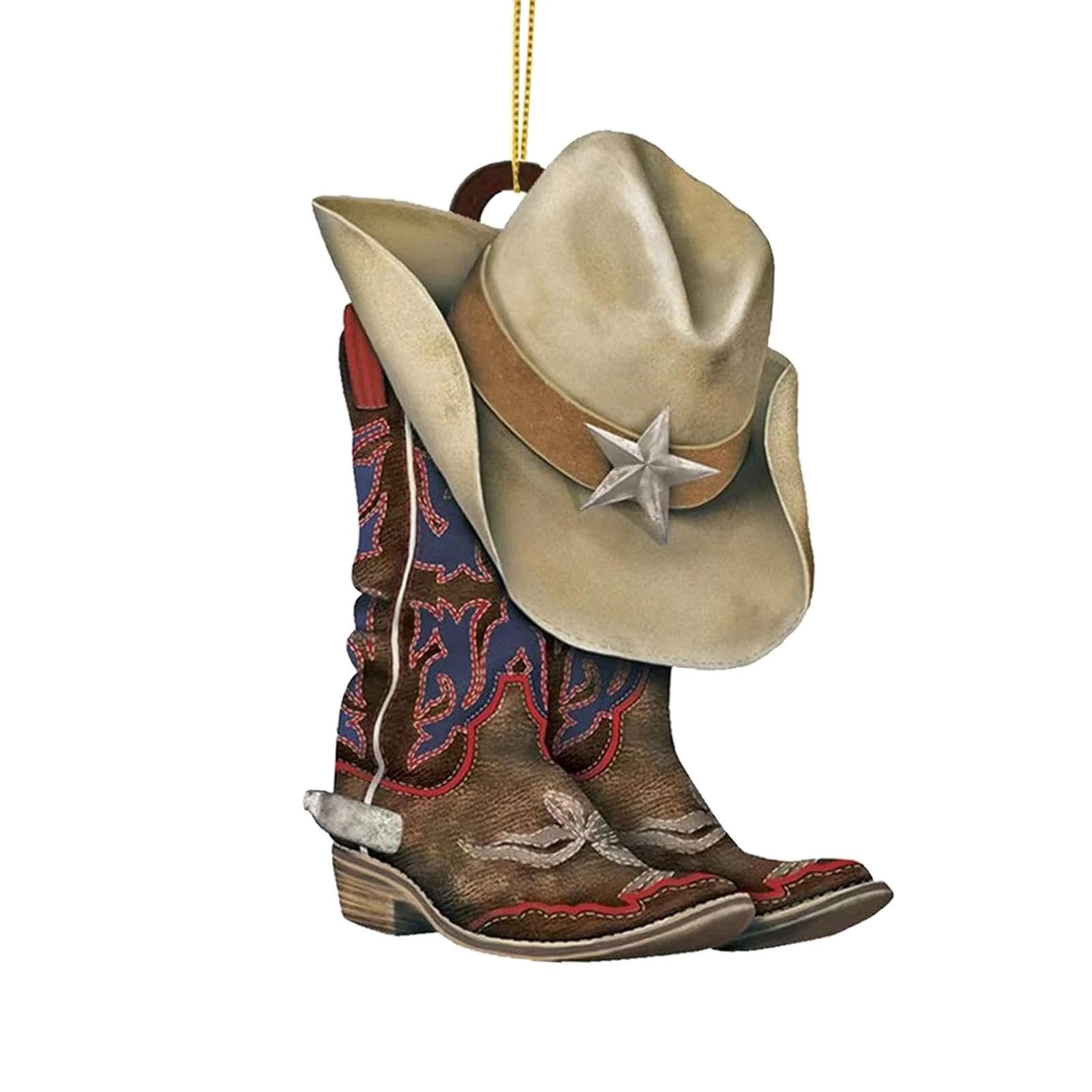 Dickly Car Rear View Mirror Pendant, Auto Interior Rearview Decor Decorative Cowboy Cowgirl Hat Boots Car Ornament Men Women