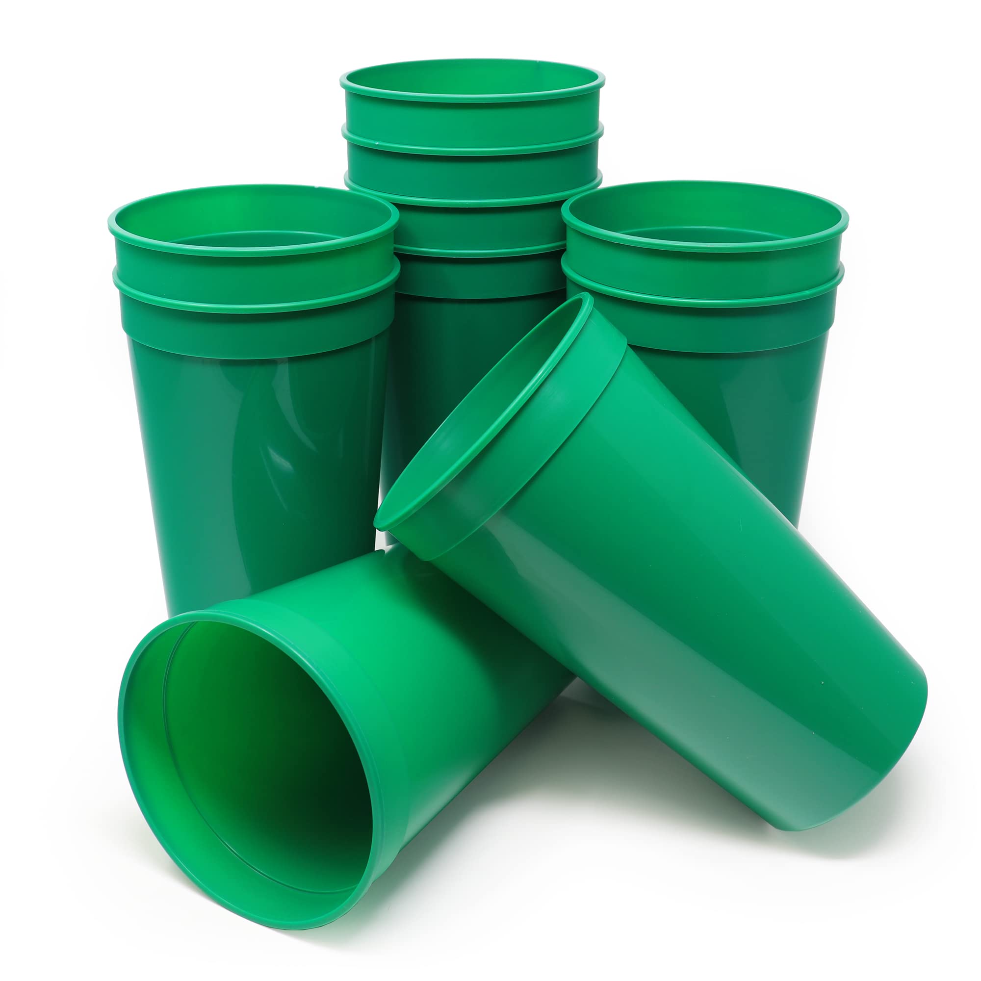 Rolling Sands 32 Oz Reusable Plastic Cups, 10 Pack, Made in USA, BPA-Free Dishwasher Safe Tumblers, Green