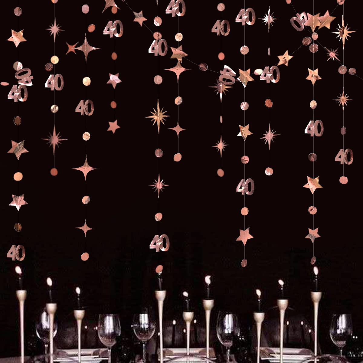 Kit Decorazioni Iridescent Happy Birthday - Ghirlanda Metallic Olografica Con Stelle E Cerchi A Pois, 14 Metri Totali