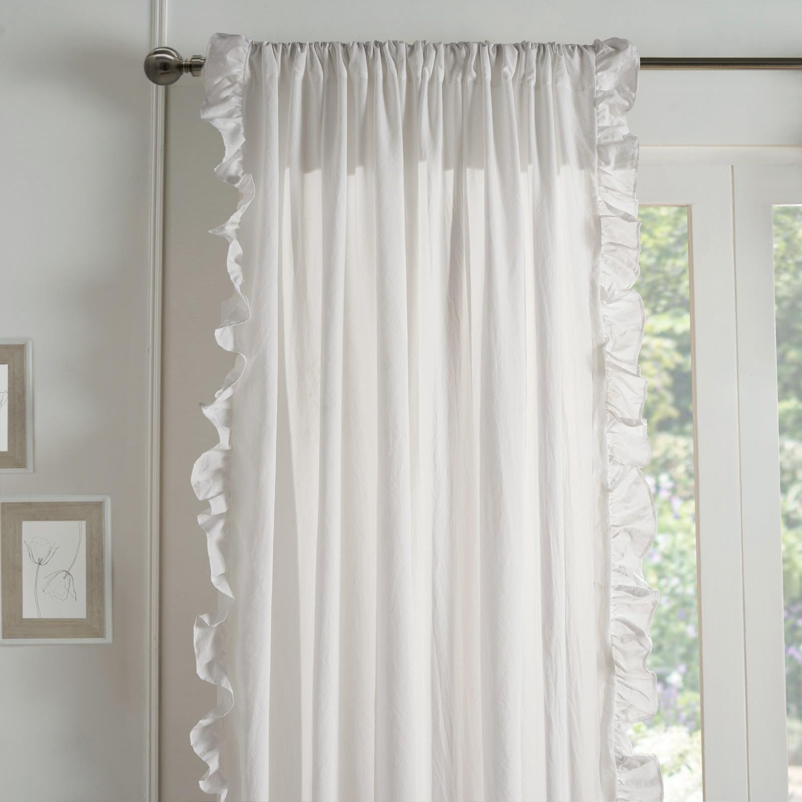 Ohs White 2 Panel Voile Curtains, Net Curtains For Windows Frill Detail Sheer Light-Filtering Slot Top Voile Curtain For Living Room & Bedroom - 55 X 87