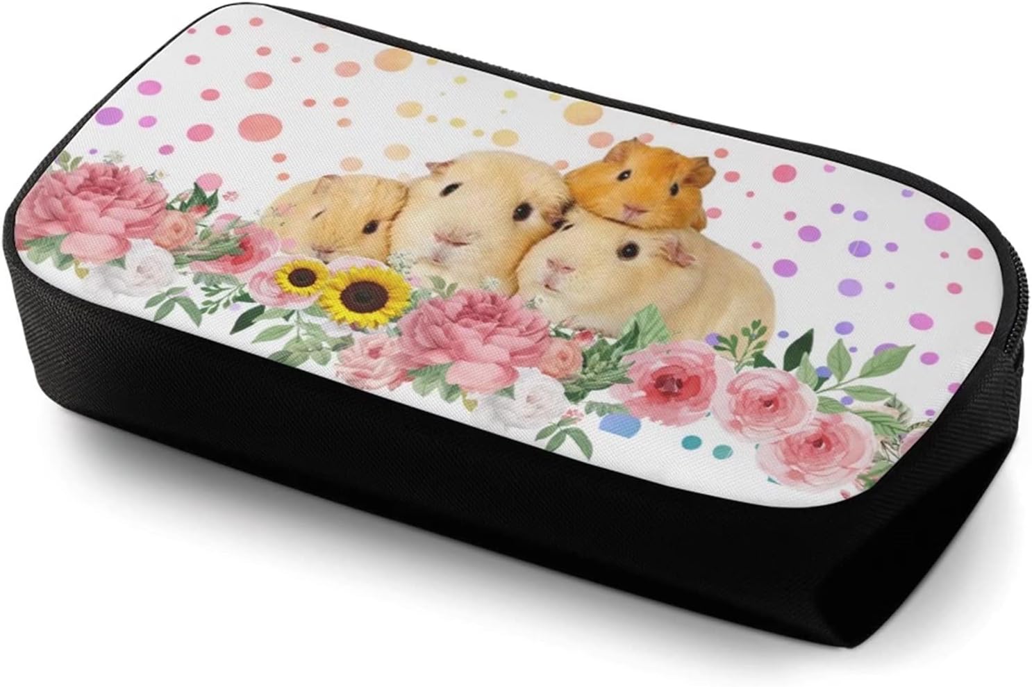POLERO Cute Guinea Pig Pencil Case for Girls Women Floral Guinea Pigs Pen Bag Zippered Desk Organizer Pouch - Image 4