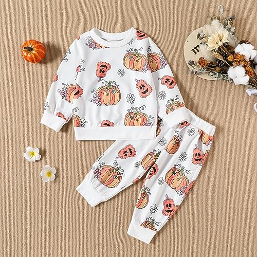 Kids Outfit Soft Cotton Warm Crewneck Long Sleeve Round Neck Pumpkin Print Sweatshirt Set For Boys Or Girls baby boy2