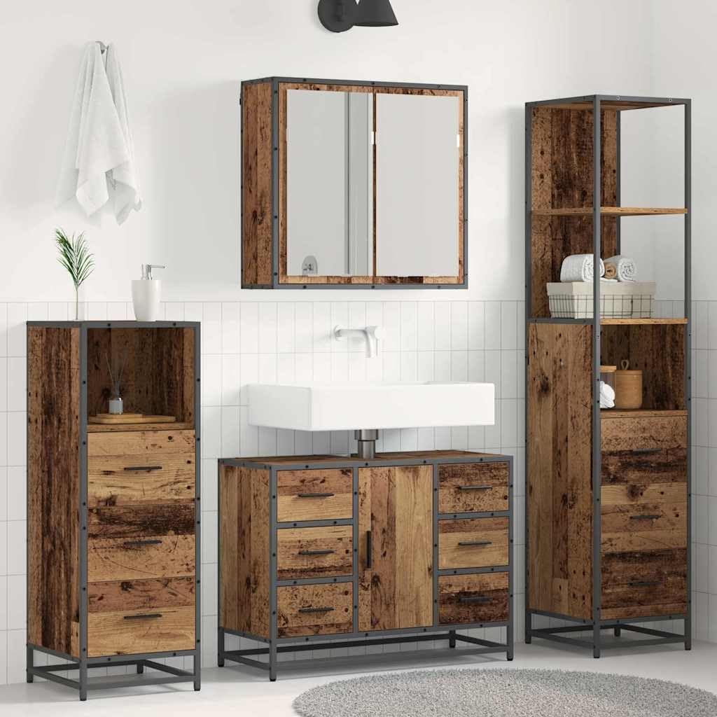 Set di mobili da bagno, 3 pezzi, legno antico, 80 x 33 x 60 cm