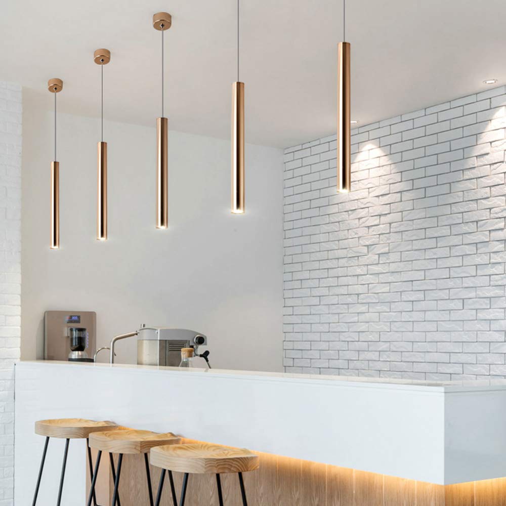 Lampada a sospensione moderna a LED creativa Bancone bar dorato Faretto cilindrico Lampada da soffitto a sospensione a tubo lungo Lampadario regolabile in altezza per illuminazione-Neutral Light-4000k