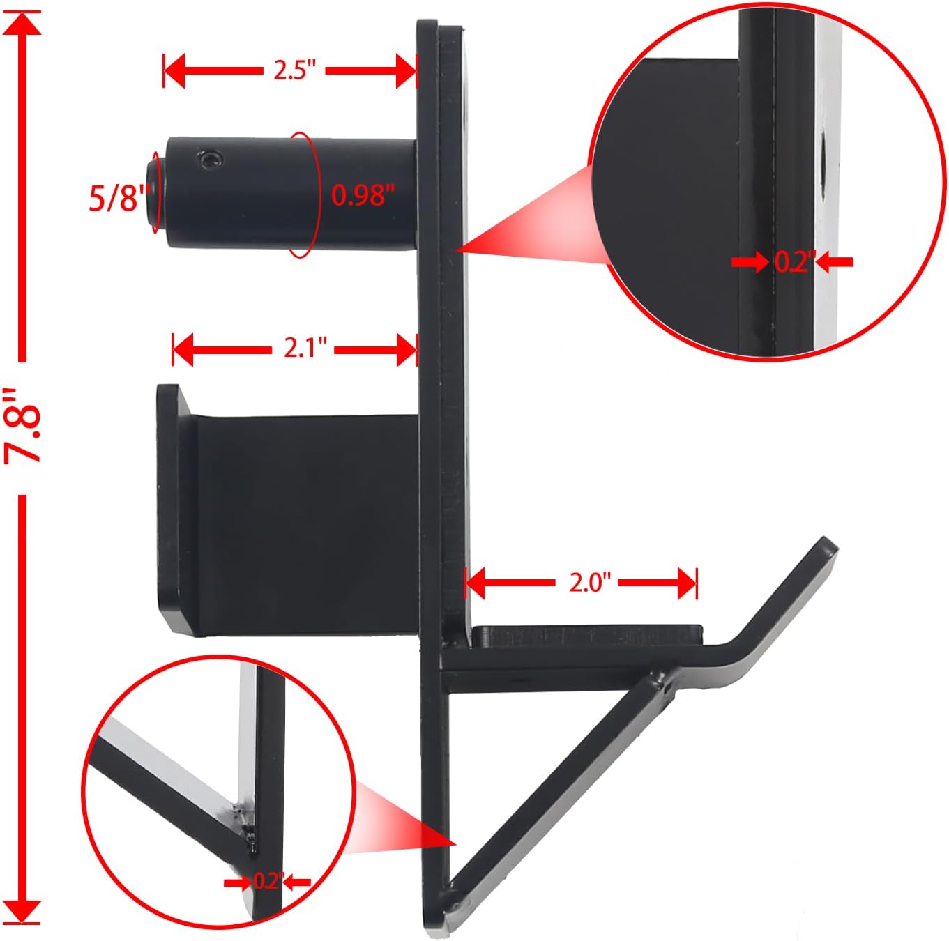 J-Hook Barbell Spotter Arm for 2" x 2" Tube Power Cage with 1" or 5/8" Hole, Dip Bar for Squat Rack,Heavy Duty Bottom Reinforced Premium Steel with 1000 LBS Capacity