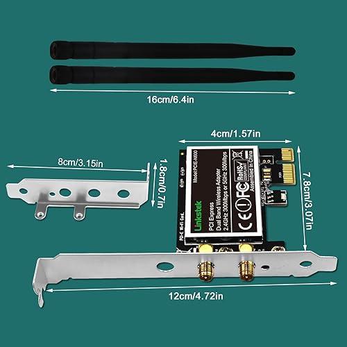Vista 7 de Adaptador inalámbrico N 600Mbps (2.4GHz 300Mbps y 5GHz 300Mbps) PCIE WiFi, tarjeta WiFi PCIE, QUALCOMM Atheros AR946X Adaptador de red inalámbrica