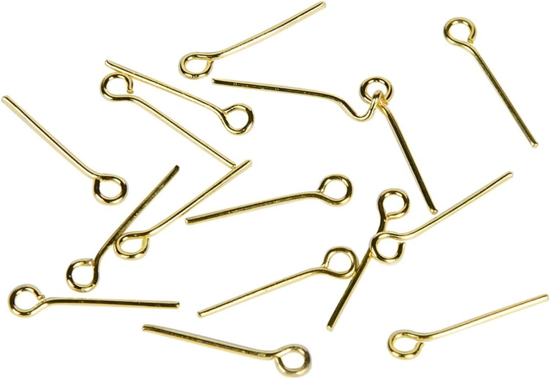 Queenbox 200pcs 1.18" Gold Small Open Eye Head Pins, Metal Eyepins Necklace Bracelet Jewelry Charm Finding Making Headpins for DIY Craft Beading Pendant