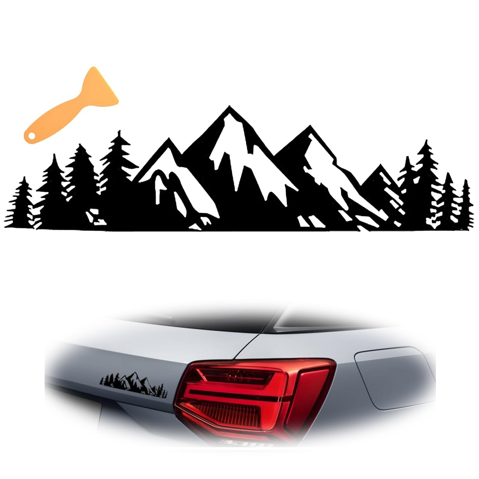 ijuicySnow Mountain Sticker Decal, 7" Waterproof Trunk Logo Decal Sticker with Scraper, Car Body Trunk Self-Adhesive Decoration Decals Stickers, Universal for Most Cars (Black)