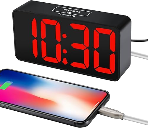 Miniatura 4 de DreamSky - Reloj despertador digital pequeño para dormitorio, pantalla de números grandes con atenuador de brillo, reloj de mesa eléctrico