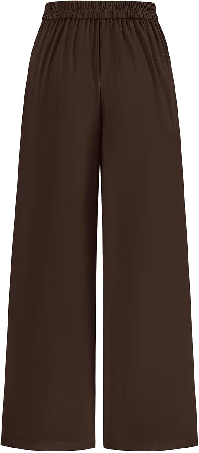 KIRUNDO Wide Leg Dress Pants for Women High Waisted Office Work Trousers Business Casual Slacks Button Flowy Palazzo Pant - Image 4