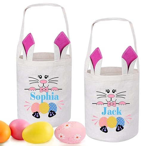 Miniatura 1 de Cesta de Pascua personalizada, paquete de 2 bolsas de cesta de conejo de Pascua personalizadas, cestas de Pascua para niños, regalos de Pascua