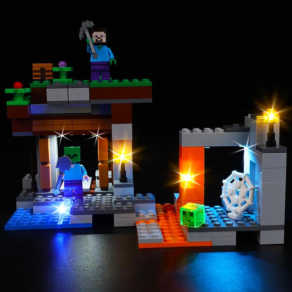 Kyglaring LED Lighting Kit for Lego Minecraft The Abandoned Mine 21166 Building Set (No Model) - Light Set Compatible with 21166 Zombie Cave - Without Building Set (Classic Version)