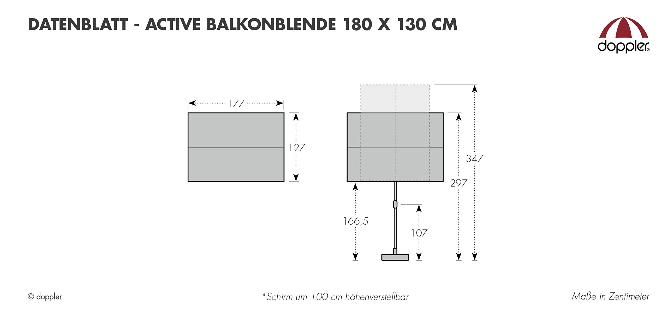 Doppler Active Balkonblende – Rechteckiger Sonnenschirm ideal für den Balkon –Plus Sichtschutz – 180x130 cm