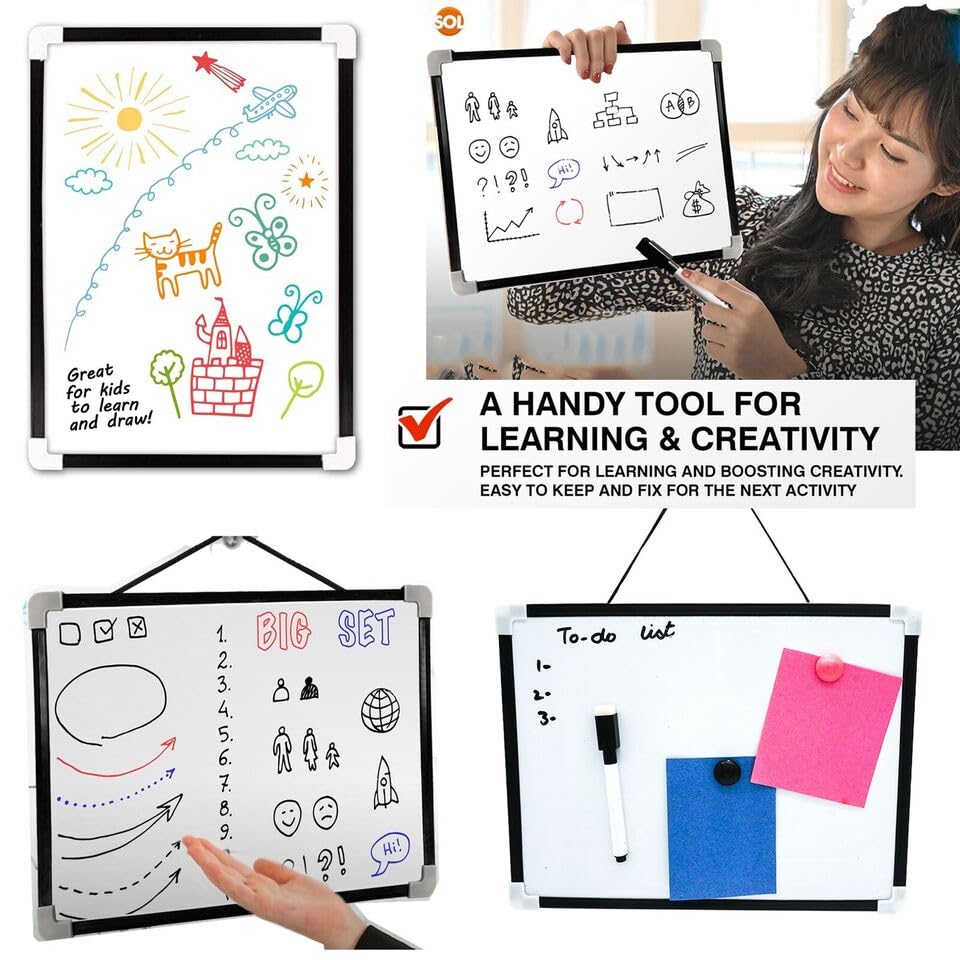 ProTech Dry Erase Whiteboard, A4 Magnetic Reminder Board, 29.5cm X 22.5cm Planner Board Or To Do List Whiteboard, 2Magnets, 1 Marker, Office, Home, Kitchen, School, Menu Planning Board