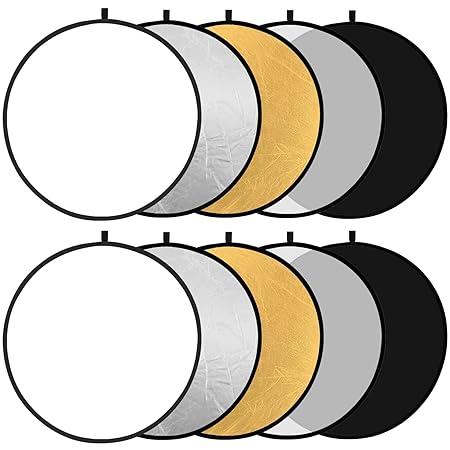 Obeamiu 2 Pack 43 Inch Lighting Reflector, 5-in-1 Collapsible Multi-Disc Light Reflector with Bag, Reflector for Photo Studio Photography Outdoor Lighting, Translucent, Silver, Gold, White, Black