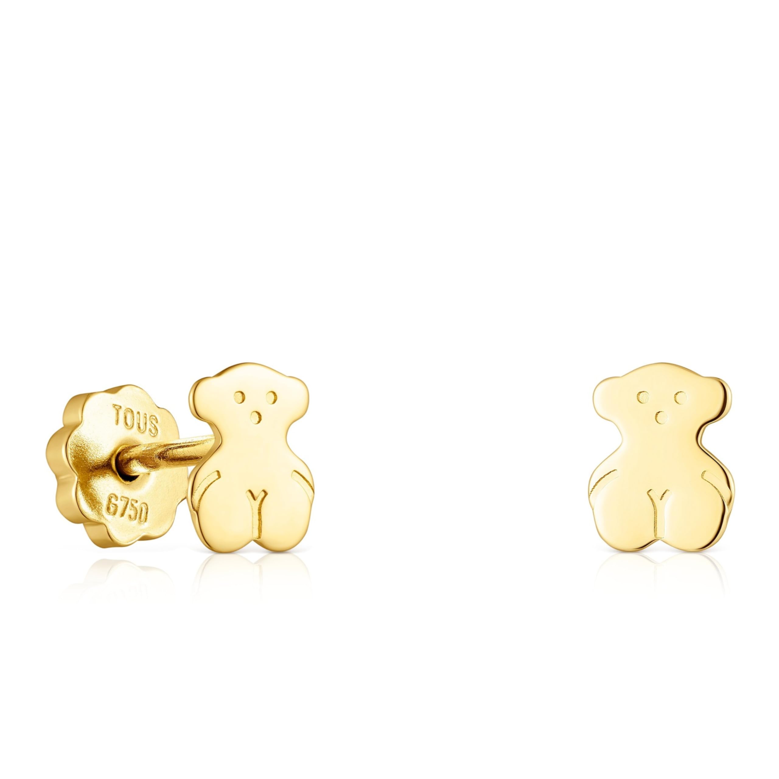 TOUS Pendientes de Oro Amarillo de 18kt para Bebés y Niña, con Motivo de Oso, Discreto y Clásico, Colección Baby