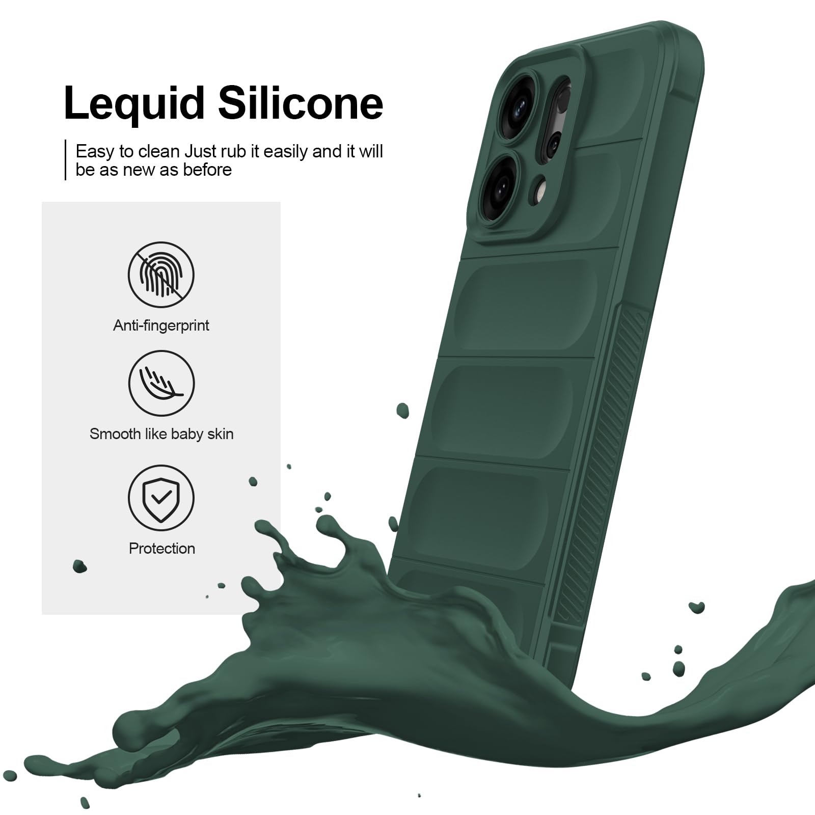 BonYonka Funda para OPPO Reno 14 5G, Case de Silicona Resistente a Golpes y Arañazos, Forro de Microfibra Suave, Funda Integral con Protección para La Cámara, Verde — view 4