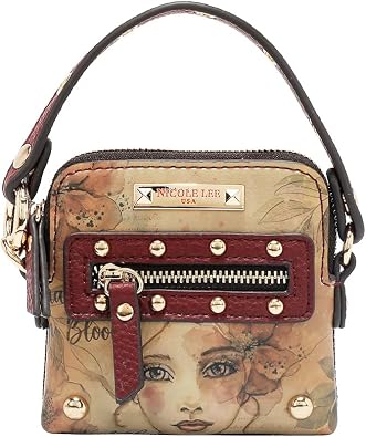 Nicole Lee Mini Top Handle Crossbody Bag with Chain Strap, Pebbled Vegan Leather, Zip Closure, Gold-Tone Hardware