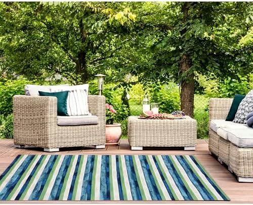 Liora Manne 4313/03 Painted Stripes Cool Rugs 8' x 10' Blue