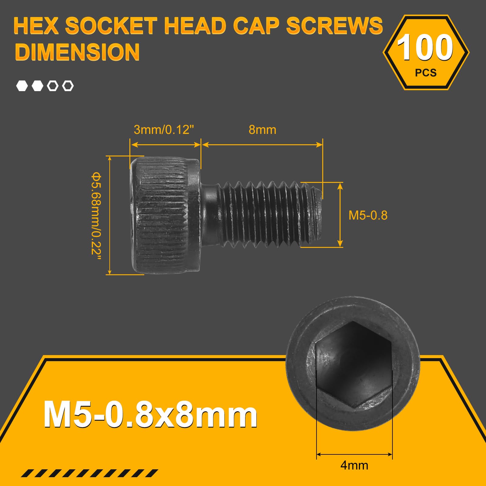 DTGN M5-0.8x8 Socket Head Cap Screws Bolts, 100Pack, Good for Road Bicycle Mountain Bike, Auto, Motorcycle - Image 2