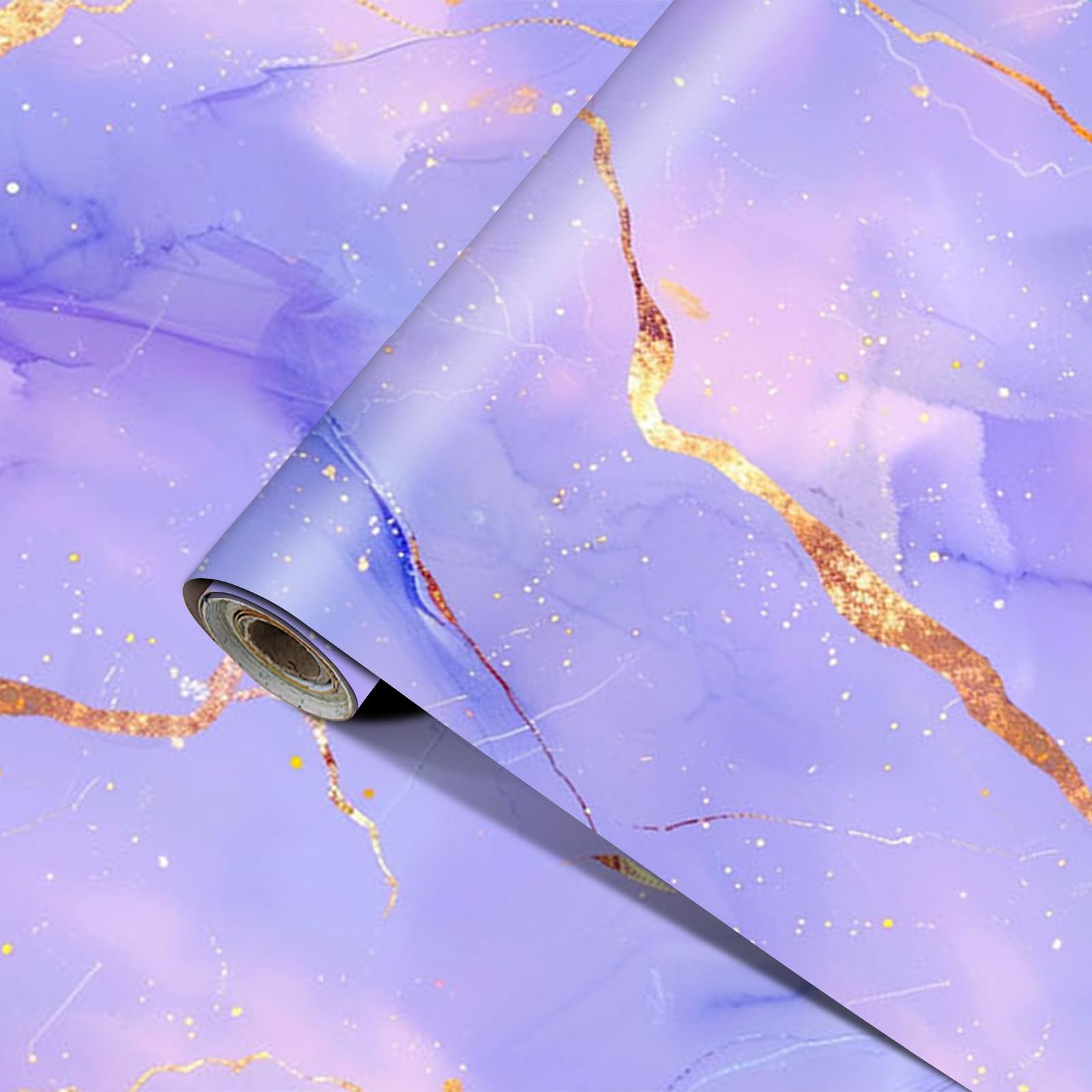 Papier peint marbré violet bleu doré 40x100 cm autocollant amovible