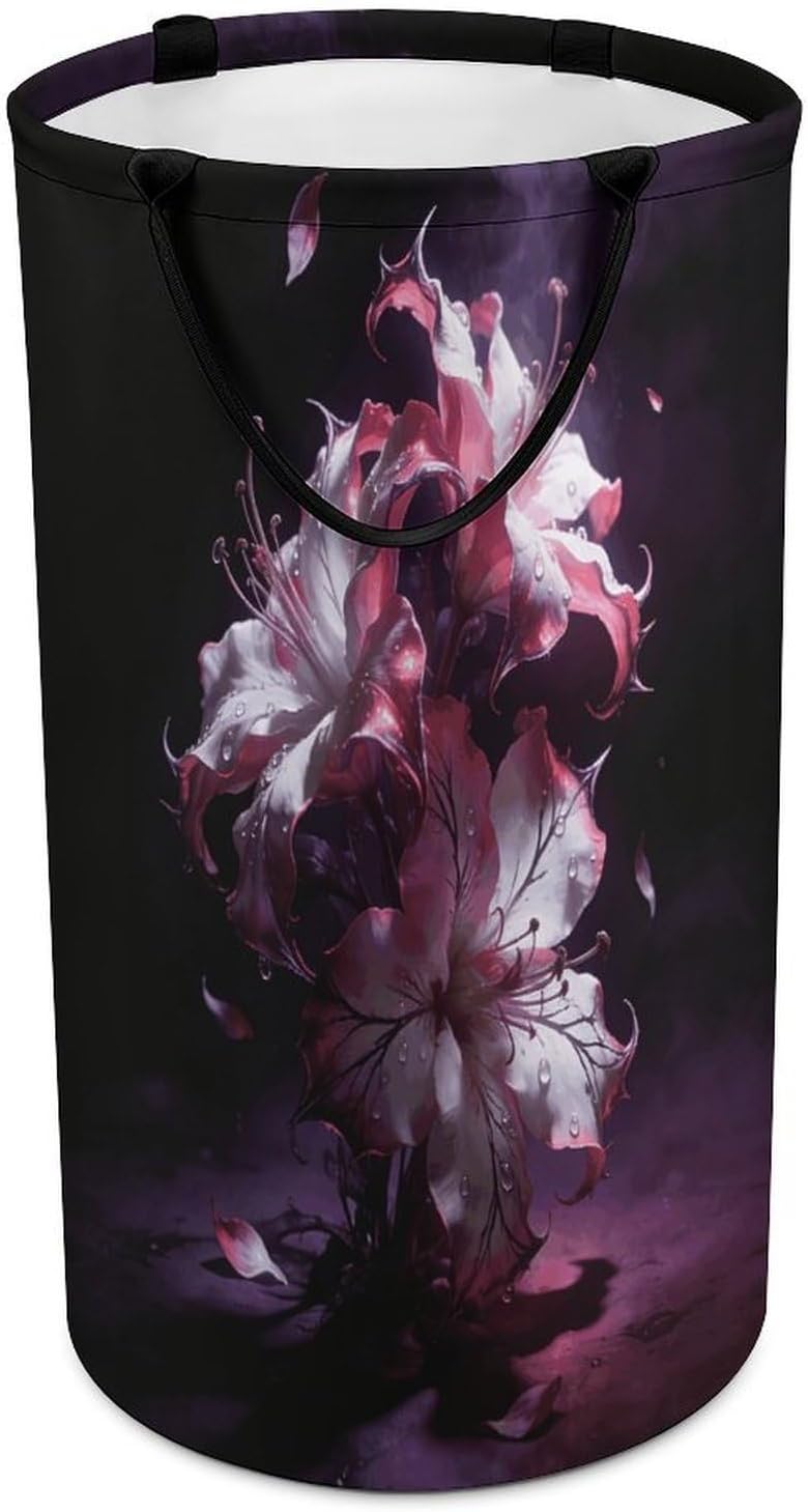 Dark Fantasy Contrast Floral Laundry Hamper 86L Waterproof Collapsible Clothes Basket with Double Handles Freestanding Foldable Laundry Basket Large Clothes Hamper for Bathroom
