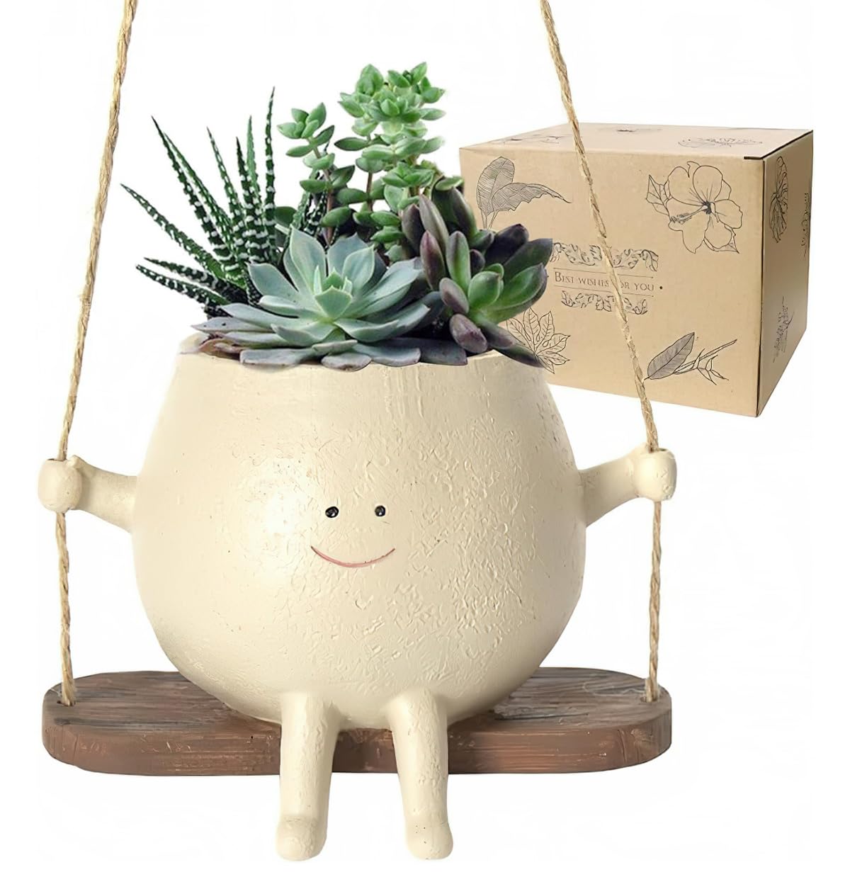 Bygytyo Swing Hanging Planter Pot, Face Planters Pots Head, Swing Face Hanging Planters Pot for Indoor Outdoor Plants, Succulent Pots, Resin Flower Pots for Ideal Gifts
