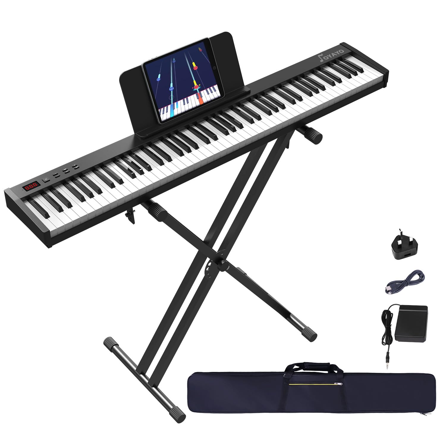 Tastiera per pianoforte 88 tasti, pianoforte semi-ponderato per principianti, pedale sostenuto, alimentatore e borsa per pianoforte
