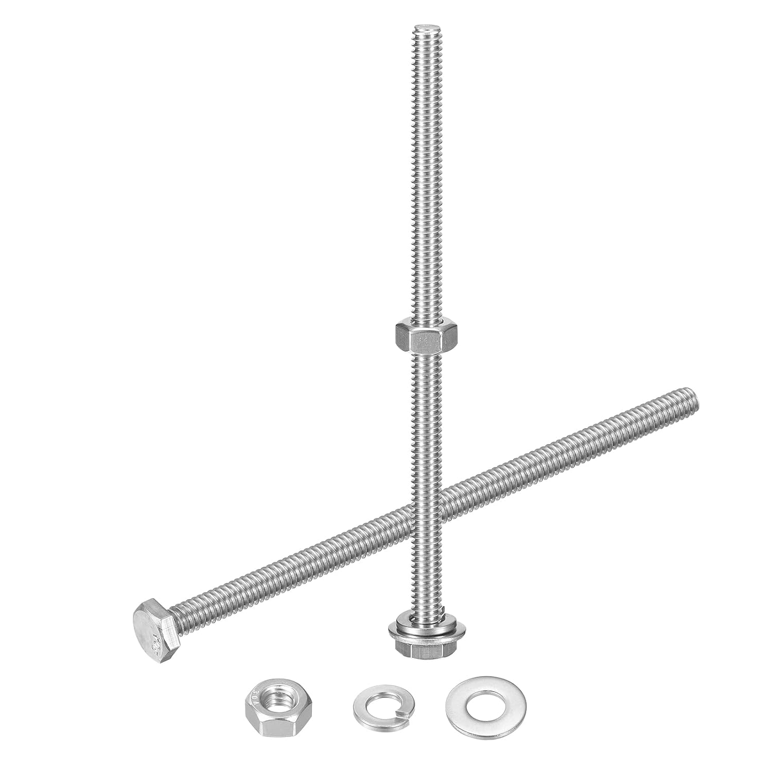 uxcell 20 Set Hex Head Nuts and Bolts Assortment Kit, 304 Stainless Steel 1/4-20 x 5 Hex Head Bolts with 1/4" Nuts and Washers for Construction, Machinery Manufacturing
