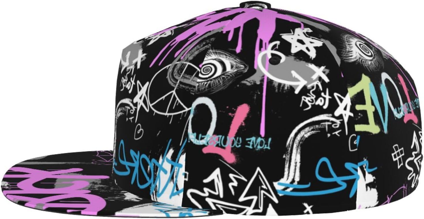 Graffiti Art Baseball Cap,Funny Print Adjustable Flat Bill Brim Cap Hip Hop Hat Baseball Cap for Men Women - Image 3