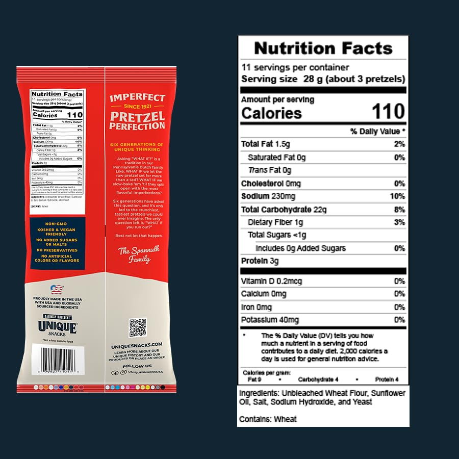 Image of Unique Snacks Original Splits Pretzels, Crunch, Pack of 6 | Grooved Texture, Hollow Pockets, Homestyle Baked, OU Kosher