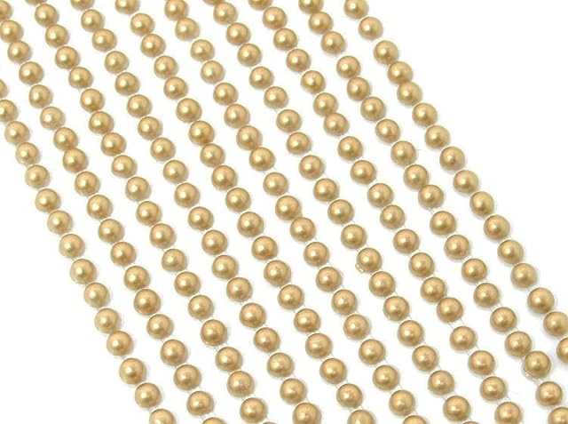 500 x Self Adhesive Pearls Gems 3mm Mini Flat Backed Round Pearls Beads Strips Embellishments (Gold)
