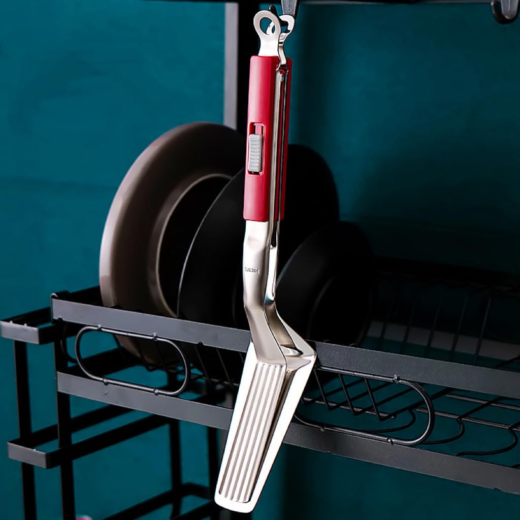 Jrsoul He Stainless Steel Kitchen Tongs Pizza Clamp, Multi-Purpose Clamp Bread Clamp Steak Clamp for Eggs, Pancakes, Fish, Omelets, Toast and more