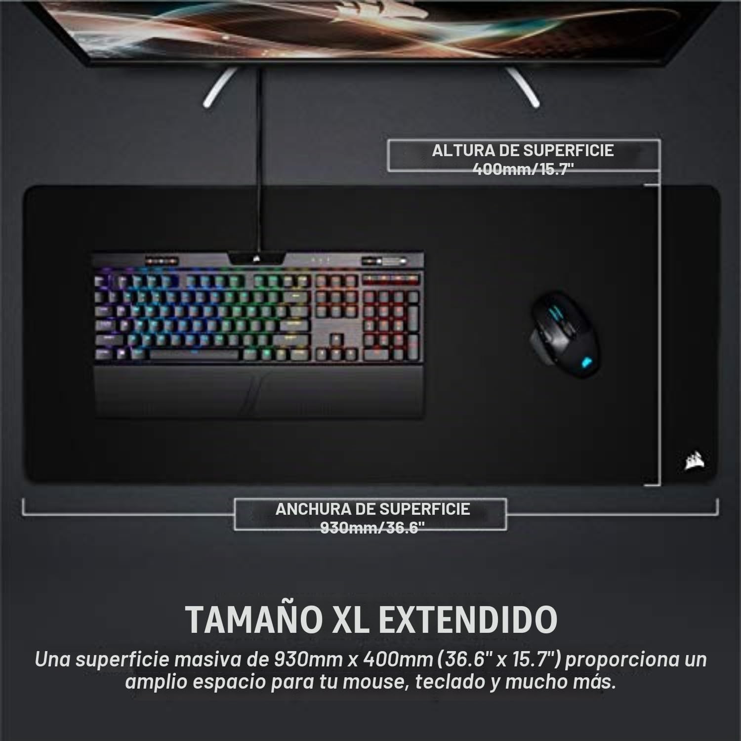 Corsair MM350 Pro Alfombrilla de Ratón para Juegos - Extendido XL, Negro | 93 cm x 40 cm, Microtejido, Goma Afelpada gruesa 4 mm, Base Goma Texturizada Antideslizante