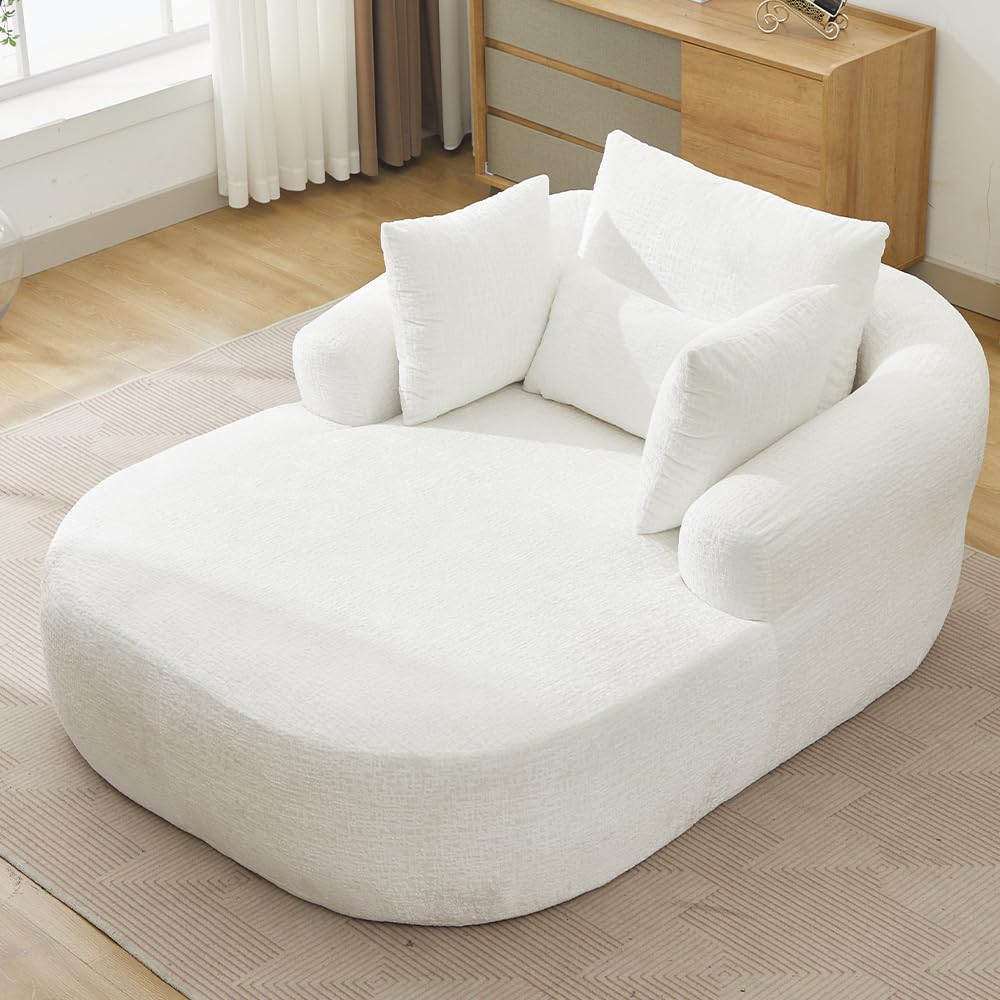 Chaise Longue surdimensionnée d'intérieur Moderne rembourrée en Chenille avec Coussins et accoudoirs, canapé-lit pour Salon, Chambre à Coucher (Beige)