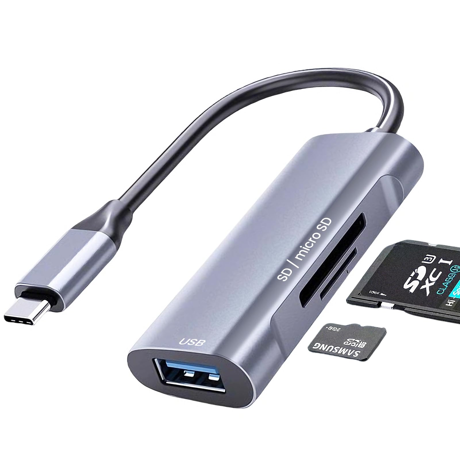 SD Card Reader with USB 3.0, USB-C Card Reader 3-in-1 USB C to SD/TF Cards Adapter Type C MicroSD Memory Readers USB to SD/TF/SDXC Cards Readers for iPhone 16/15 for Android PC Laptop