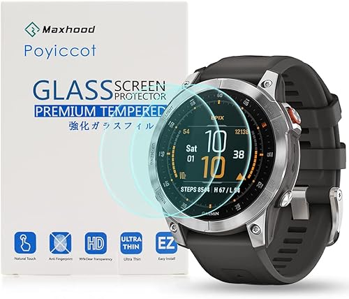 Poyiccot Paquete de 2 protectores de pantalla compatibles con Garmin epix Gen 2, protector de pantalla de vidrio templado de dureza 9H compatible
