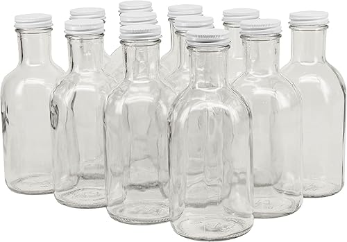North Mountain Supply Botella de vidrio para salsa robusta de 16 onzas, con tapas de metal blanco de 1.496 in, caja de 12