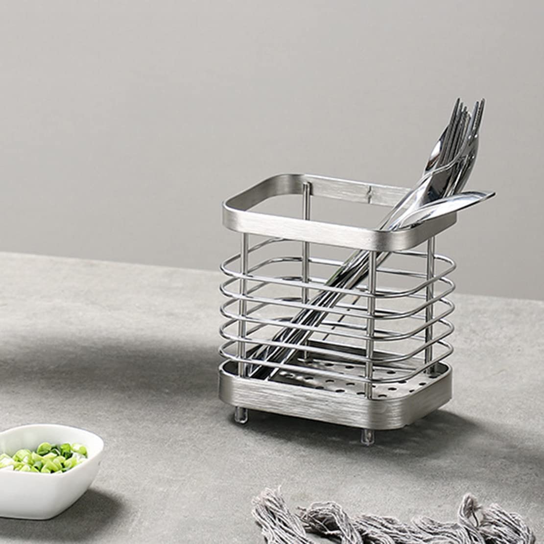 Soporte para utensilios, fregadero de acero inoxidable, organizador de utensilios de cocina, escurridor de cubiertos para utensilios, organizador de utensilios de cubiertos a prueba de óxido 5
