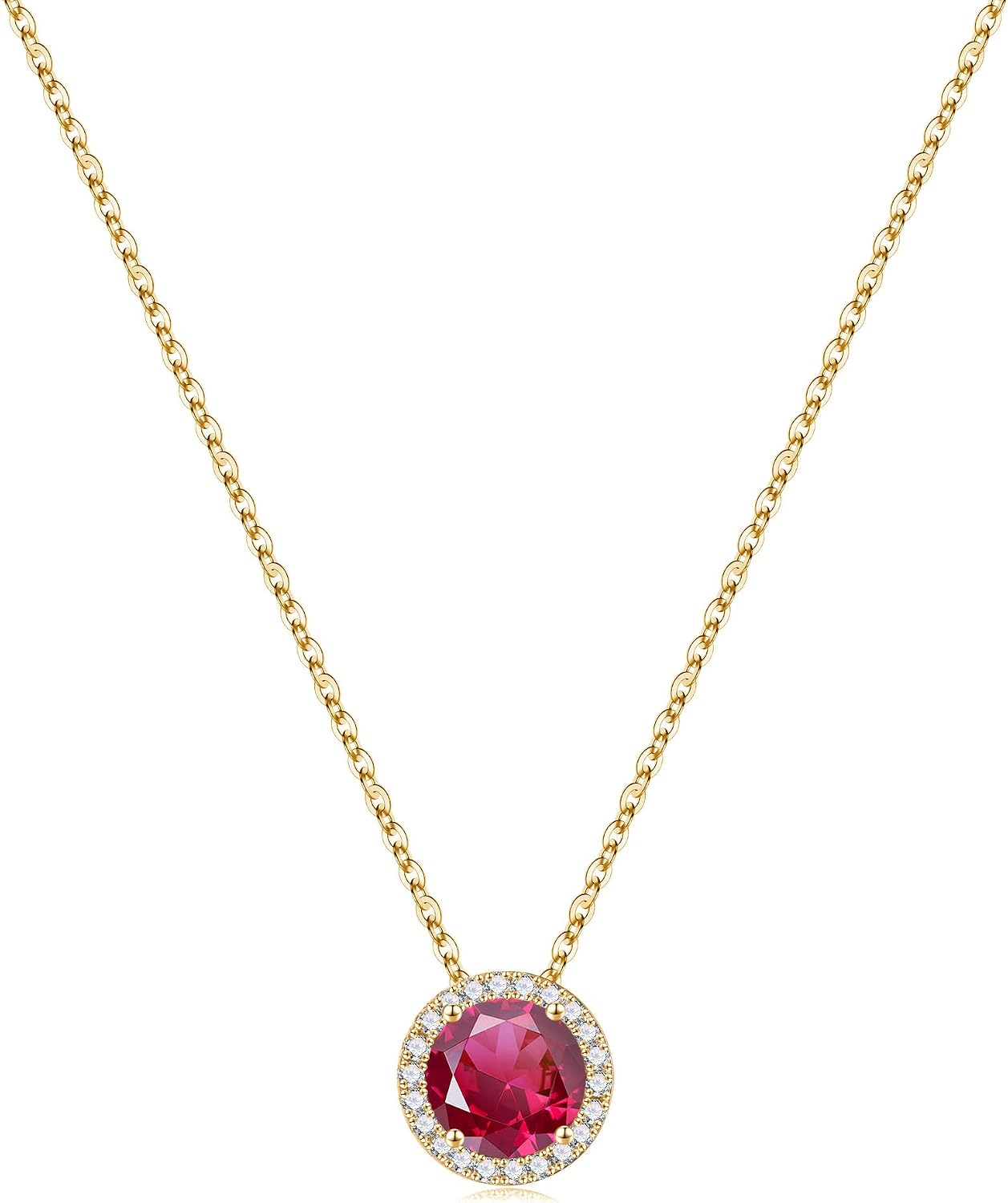 Turandoss Birthstone Necklaces for Women Trendy, 14K Gold Plated Dainty Personalized 12 Months Created Round CZ Gemstone Birthstone Pendant Necklace Birthday Jewelry Gifts for Women Girls