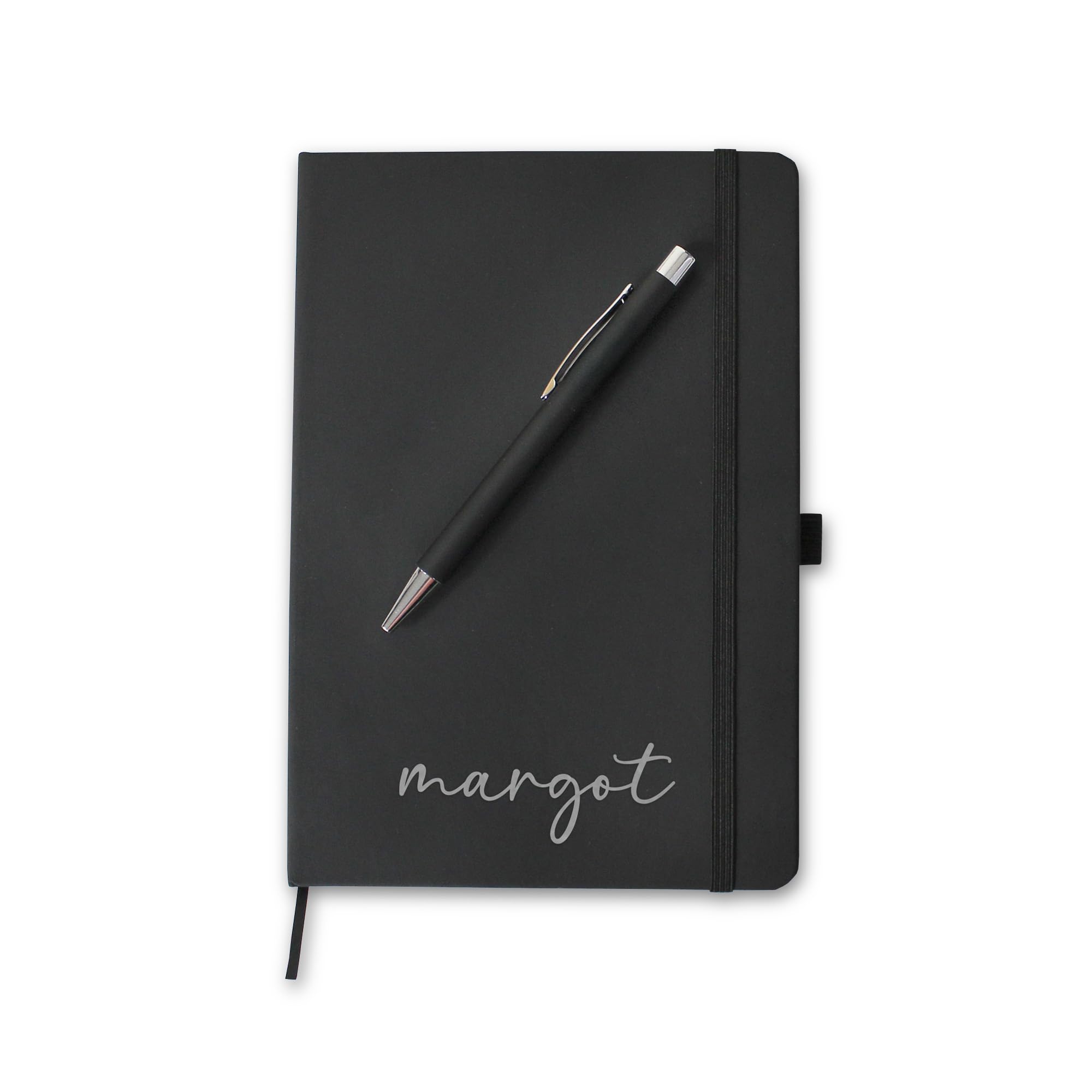 eBuyGB Personalised Notebook & Pen Set with, Name Office Journal New Employee Gift, New Job Gifts, Lined A5 Note Book Soft Feel Hardback Note Pad and Pen (Black)