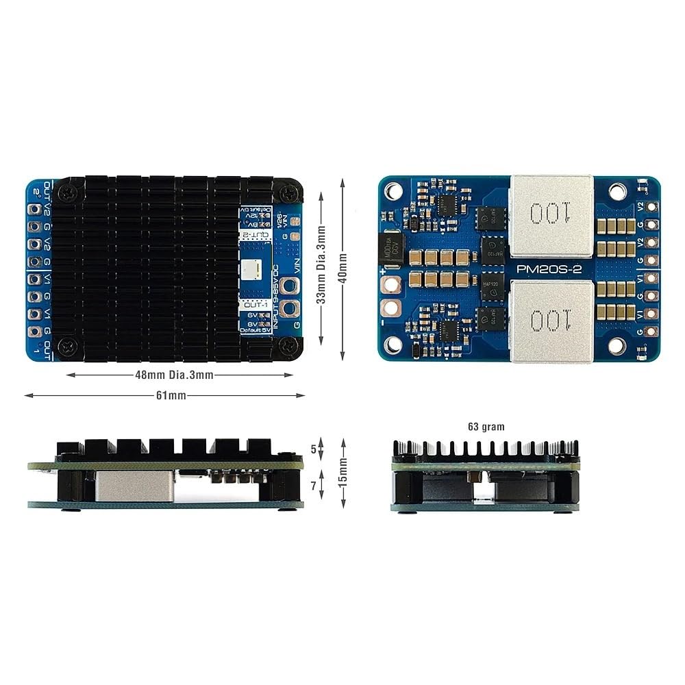 MODUŁ ZASILANIA PM20S-2 z dwoma niezależnymi regulatorami napięcia obniżającego napięcie 9V-85V DC IN 4-20S Lipo pasuje do drona RC FPV